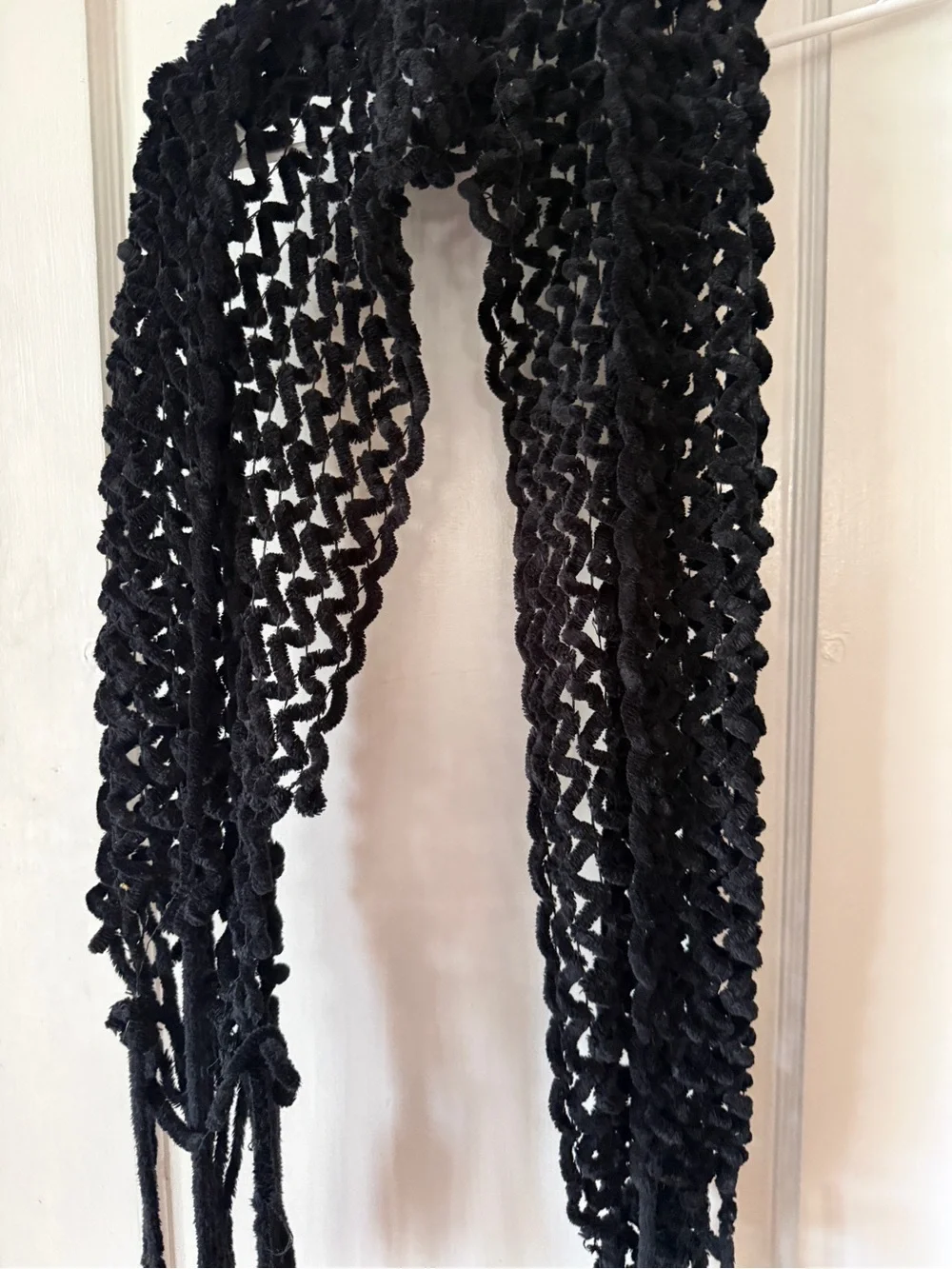 Handmade Black Crochet Fringe Scarf